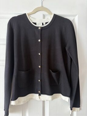 Cyrus Black Cardigan with Cream Layered Hem